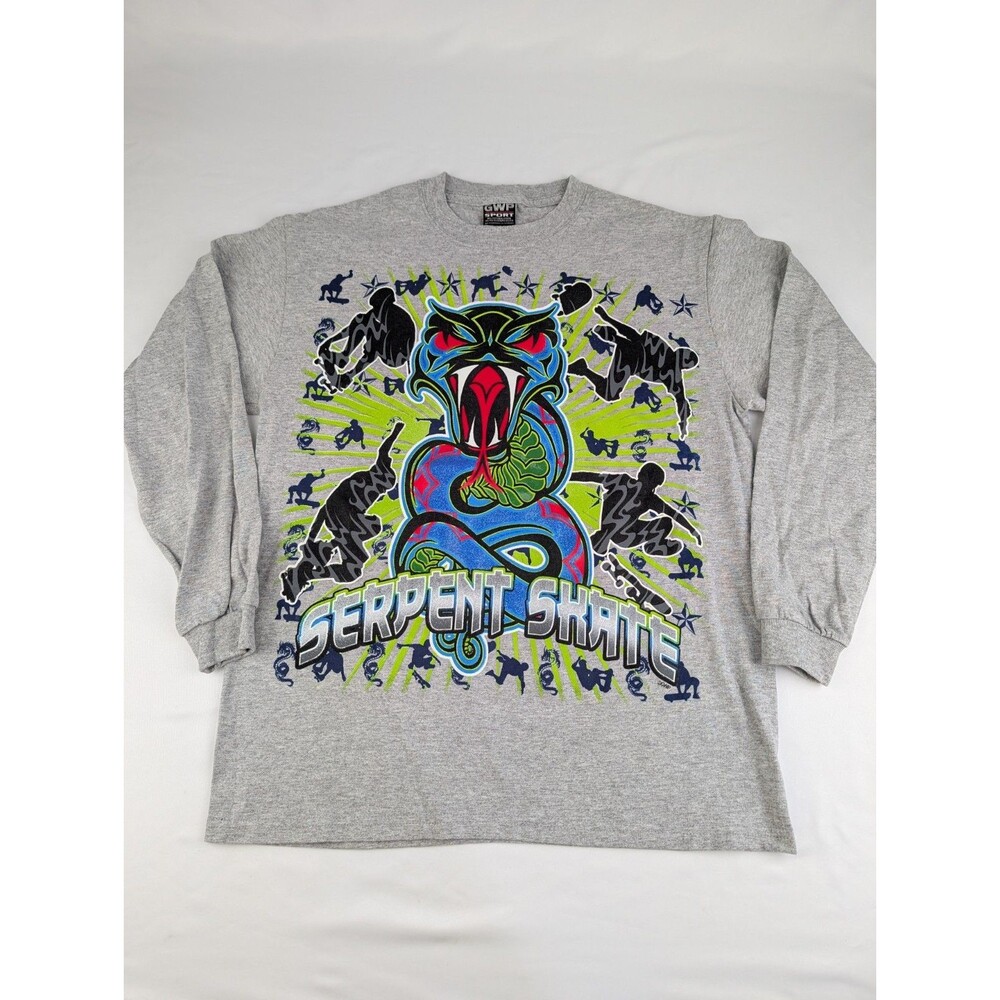 Vintage Youth XL 14 16 GWP Long Sleeve Y2K Skate T Shirt Serpent Snake